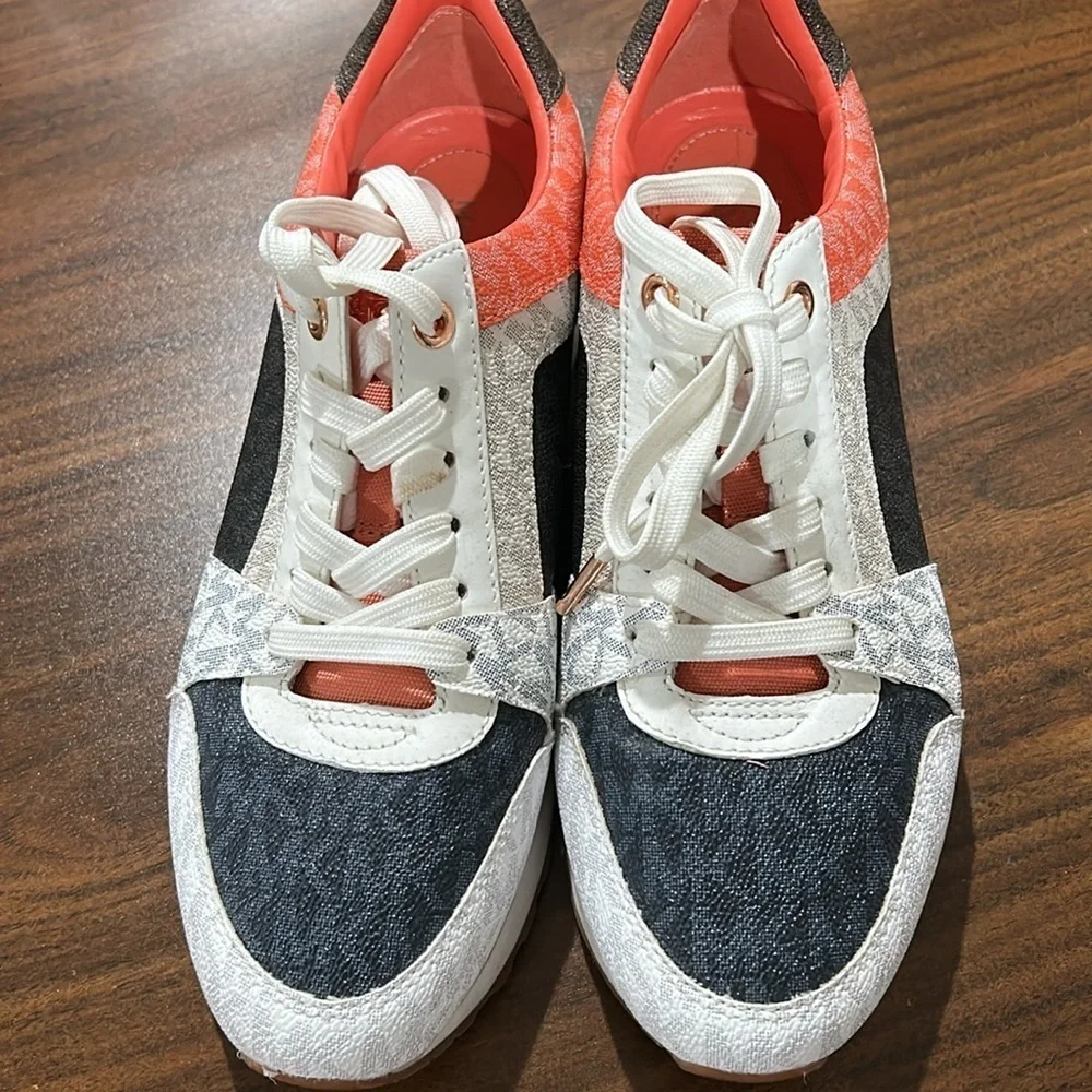 Michael Kors Billie Metallic Platform Trainer Coral and Blue Sneakers